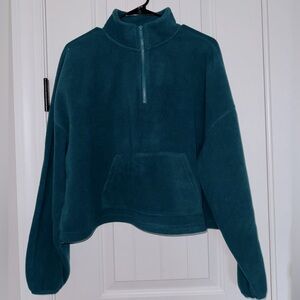 Fabletics Quarter-Zip Fleece Jacket, Cropped, Teal